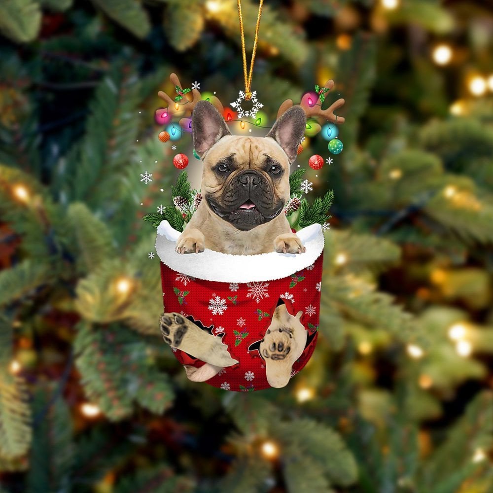 Fawn French Bulldog In Snow Pocket Ornament
