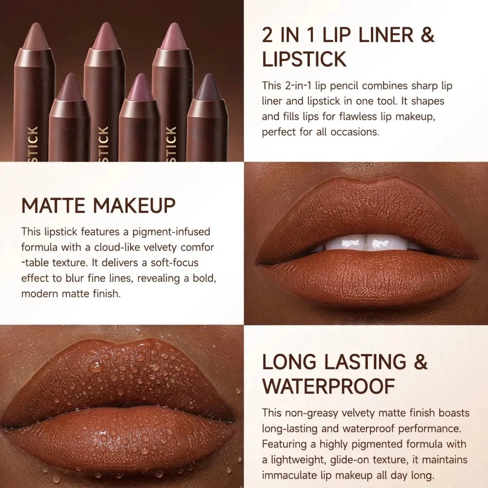 💄6pcs/set Long-lasting Matte Brown Lipstick