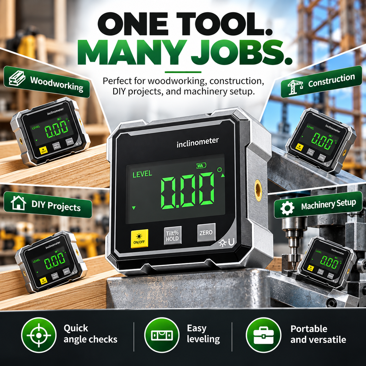 📏Rechargeable Magnetic Digital Angle Finder 📐– Inclinometer for Woodworking, Metalwork & DIY