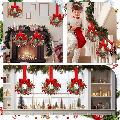 🔥Last Day 49% OFF✨6-Pack Christmas Mini Window Wreaths with Ribbon Bows & Red Berries