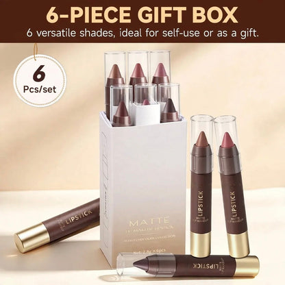 💄6pcs/set Long-lasting Matte Brown Lipstick