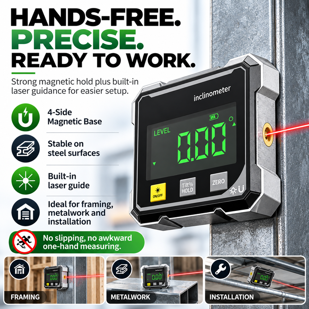 📏Rechargeable Magnetic Digital Angle Finder 📐– Inclinometer for Woodworking, Metalwork & DIY