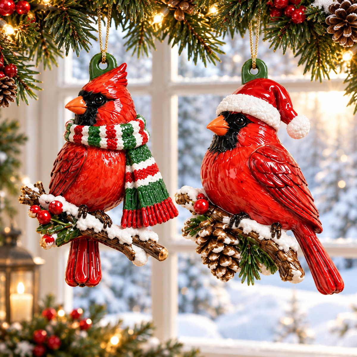 Cozy Christmas Cardinals Christmas tree ornaments