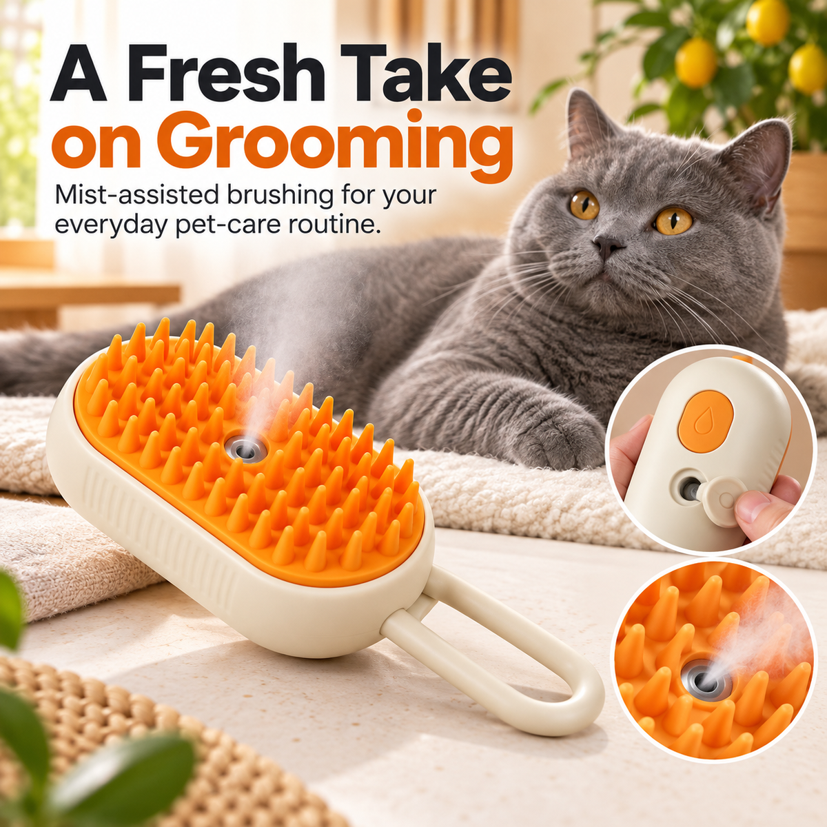 Steamy Pet Brush - 3-in-1 Grooming & Massage Comb for Cats & Dogs