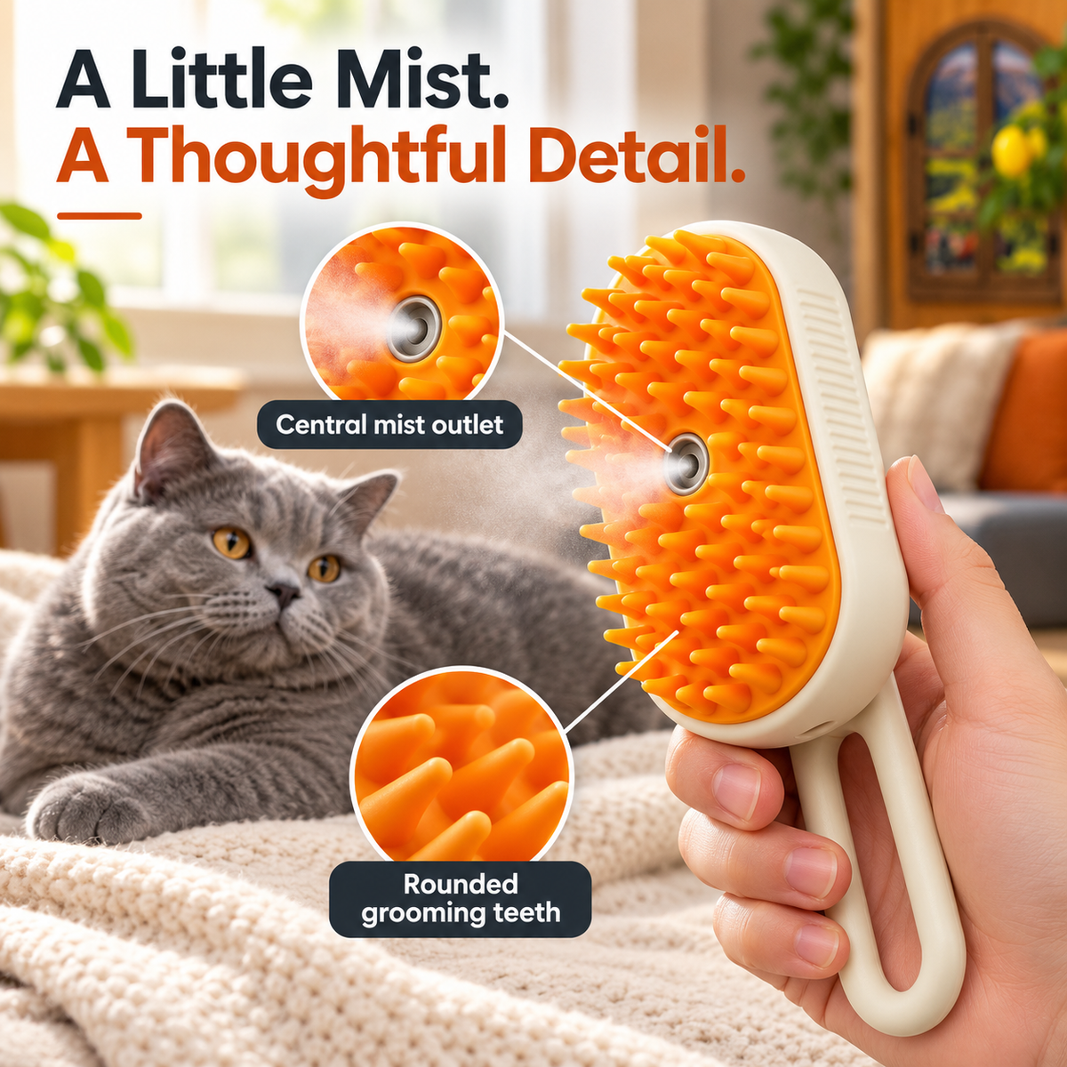 Steamy Pet Brush - 3-in-1 Grooming & Massage Comb for Cats & Dogs