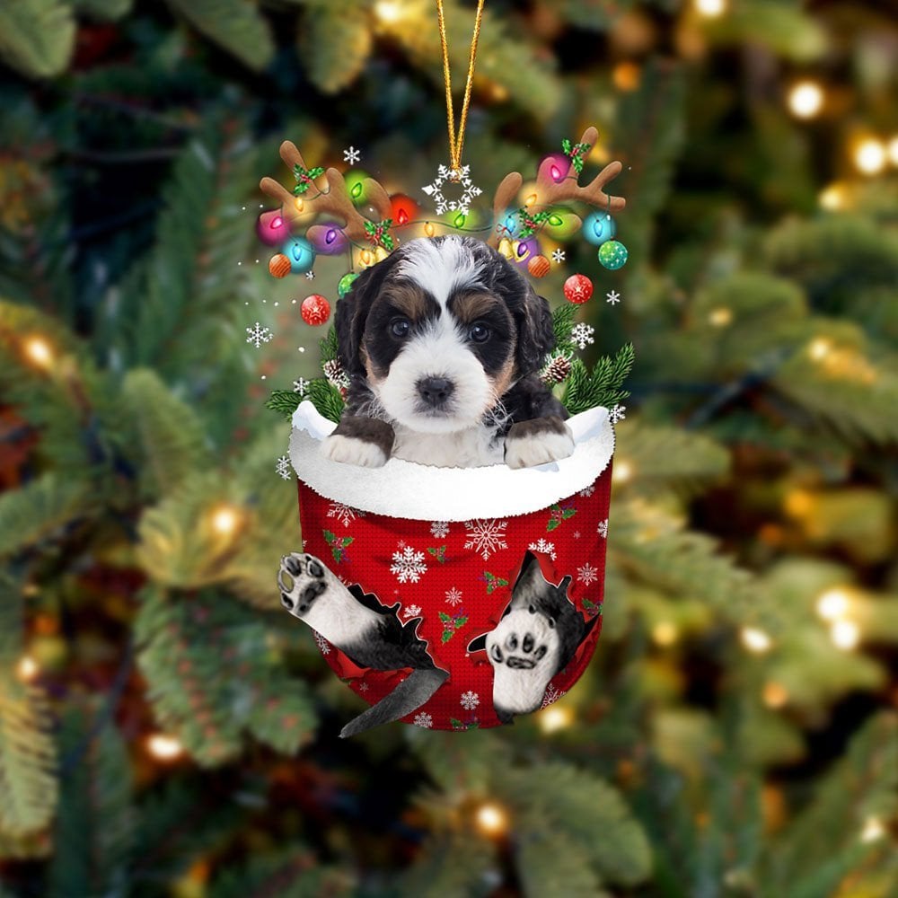 Bernedoodle In Snow Pocket Ornament