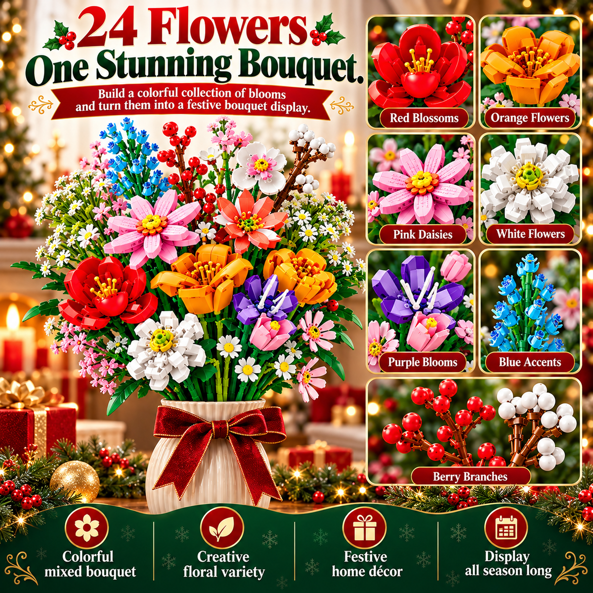 Flower Bouquet Advent Calendar – 24-Day Building Block Flower Set🌺🤭
