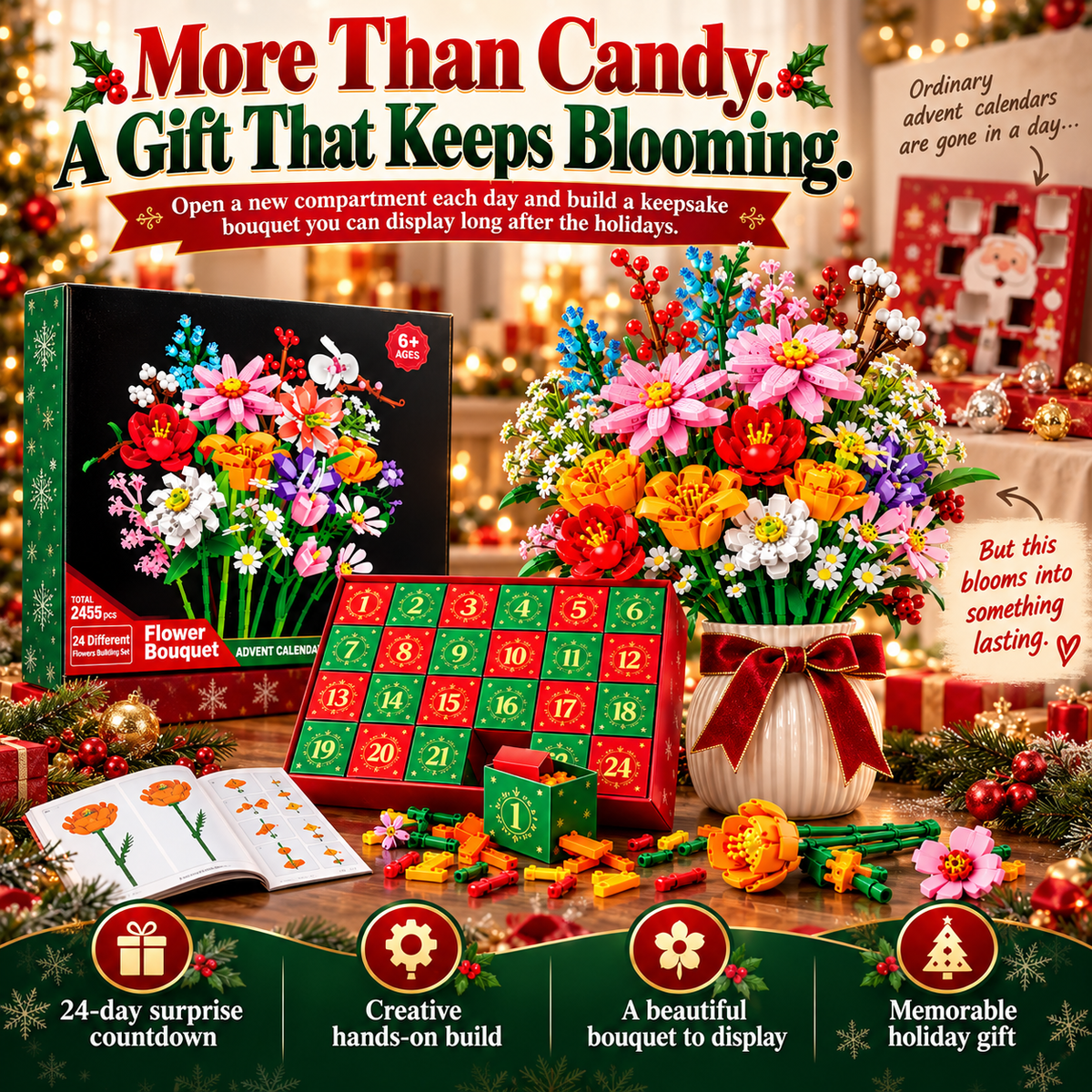 Flower Bouquet Advent Calendar – 24-Day Building Block Flower Set🌺🤭