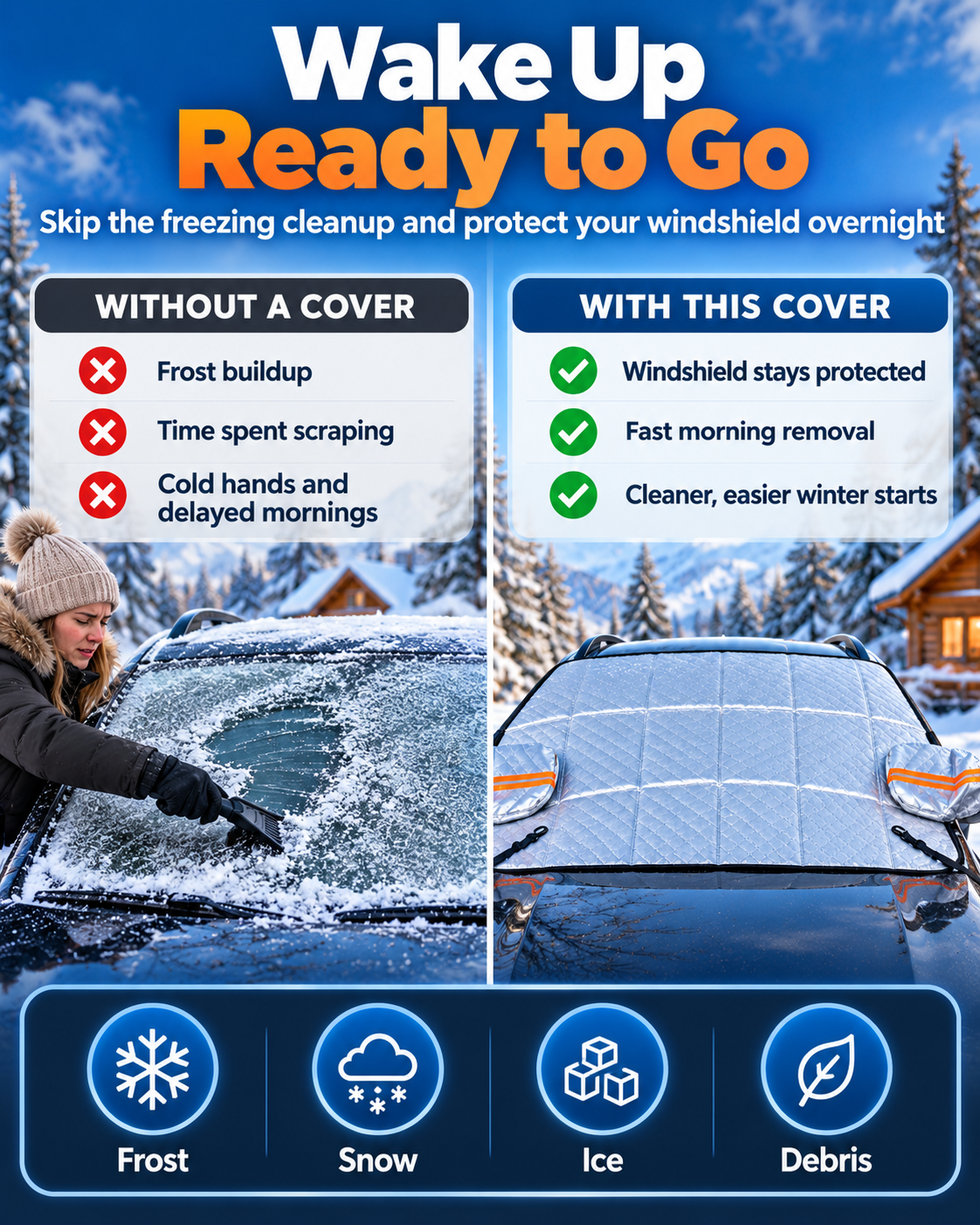 🚗All-Season Magnetic Windshield Cover – ❄️Snow, Frost & Sun Protection