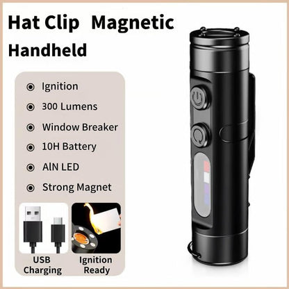 🔦Pocket Rechargeable EDC Flashlight: Mini Keychain Light with Fire Starter & Window Breaker