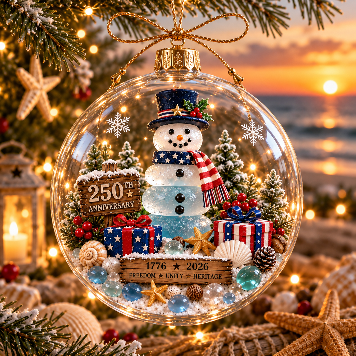 2026 250th Anniversary Ocean Christmas Series – Coastal Holiday Globe Ornament Collection with Santa, Snowman, Reindeer & Christmas Tree Keepsakes
