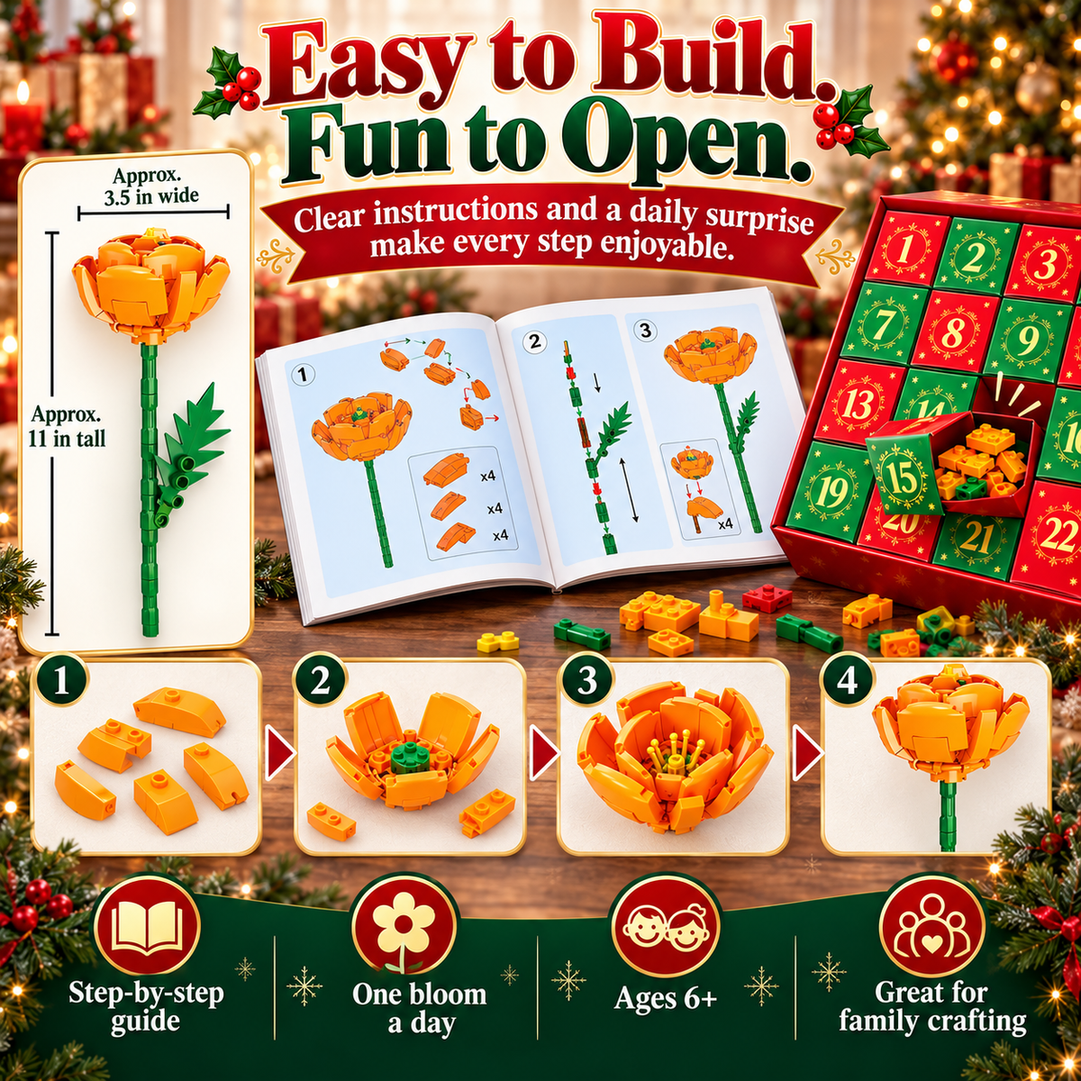 Flower Bouquet Advent Calendar – 24-Day Building Block Flower Set🌺🤭