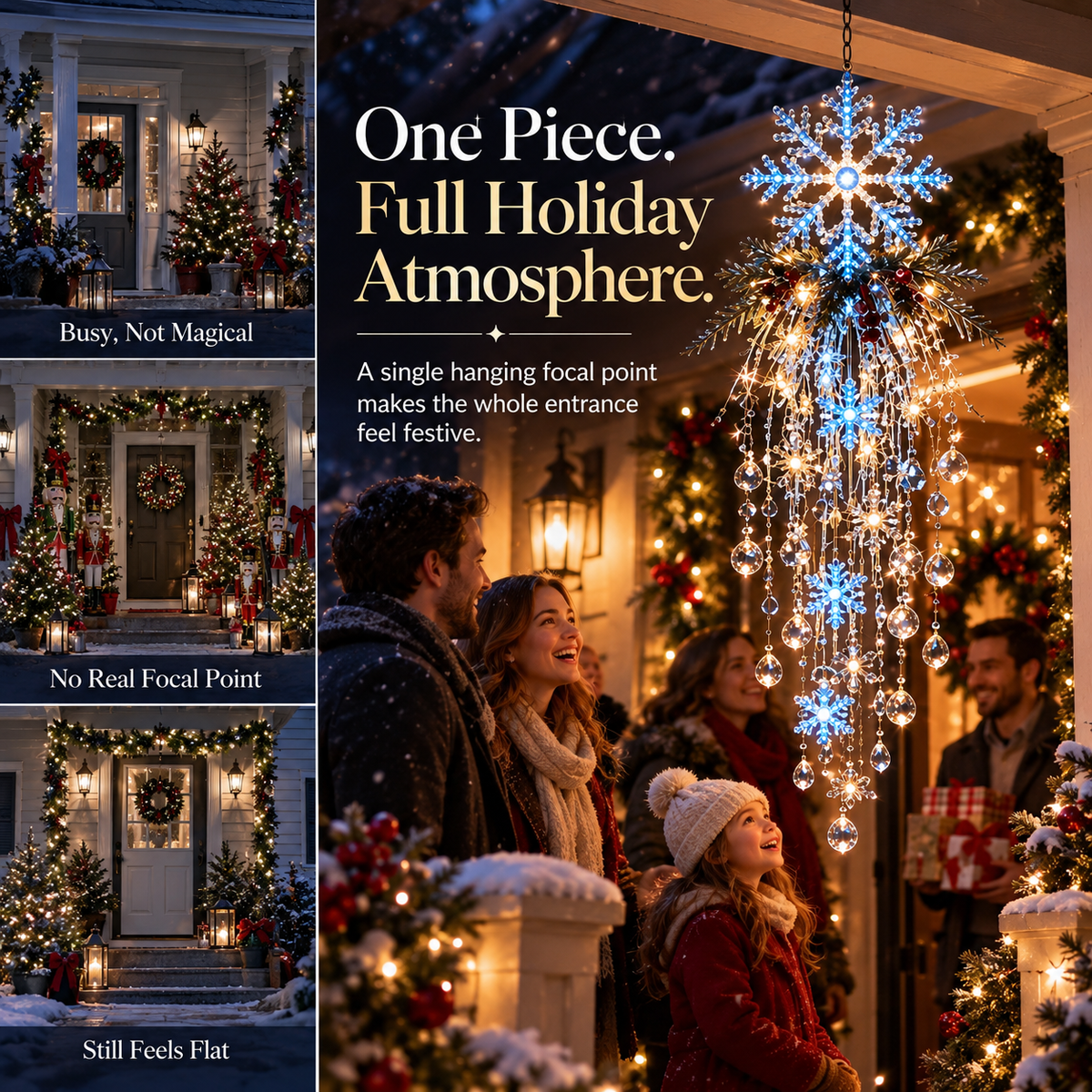 🔥 50% OFF Today 🎅 Christmas Hanging Snowflake & Crystal LED Light | Magical Porch Glow ✨