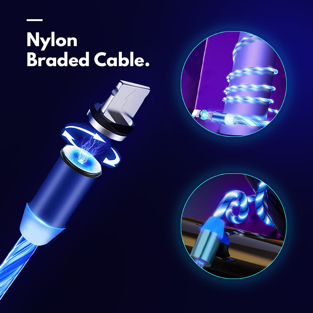 360 degree blind suction magnetic streamer charging cable(Equipped with three heads, suitable for Android and Apple)