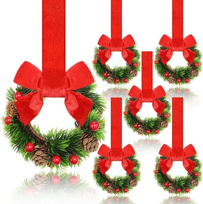 🔥Last Day 49% OFF✨6-Pack Christmas Mini Window Wreaths with Ribbon Bows & Red Berries