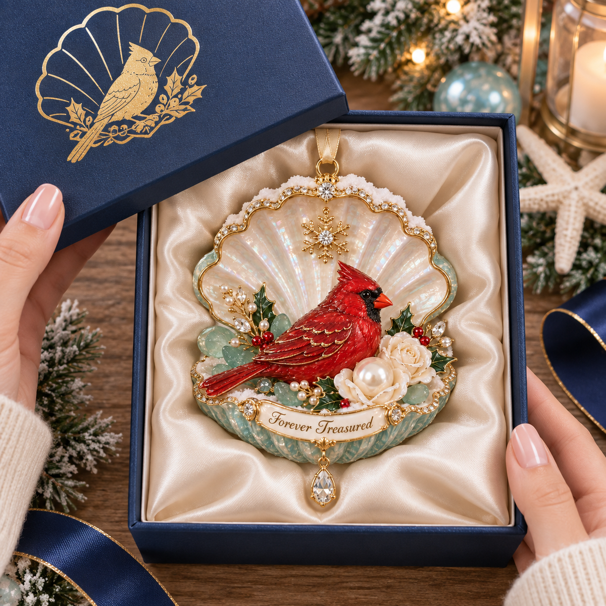 Forever Treasured –  Coastal Cardinal Christmas Memorial Ornament Set