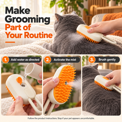 Steamy Pet Brush - 3-in-1 Grooming & Massage Comb for Cats & Dogs