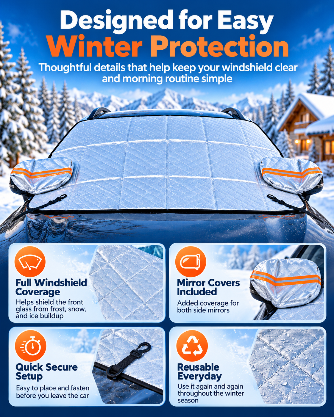 🚗All-Season Magnetic Windshield Cover – ❄️Snow, Frost & Sun Protection