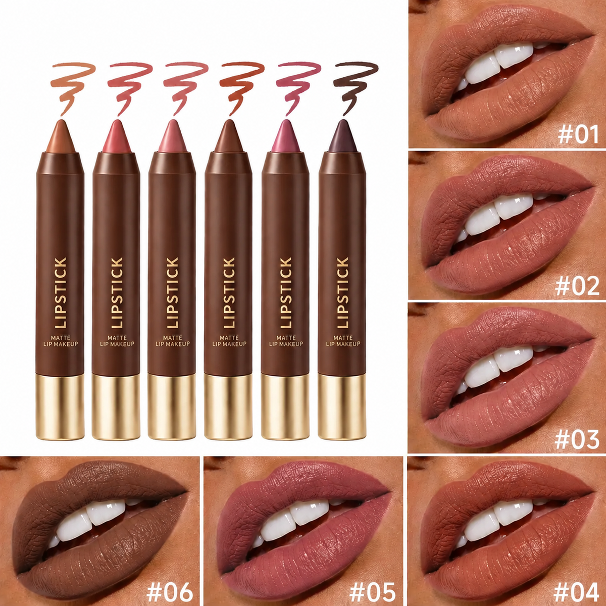 💄6pcs/set Long-lasting Matte Brown Lipstick