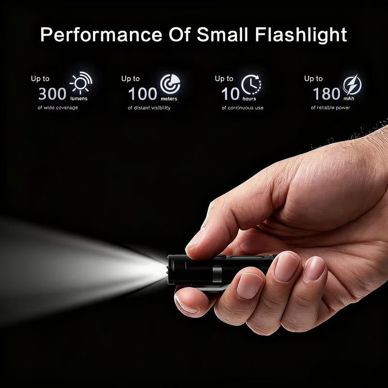 🔦Pocket Rechargeable EDC Flashlight: Mini Keychain Light with Fire Starter & Window Breaker