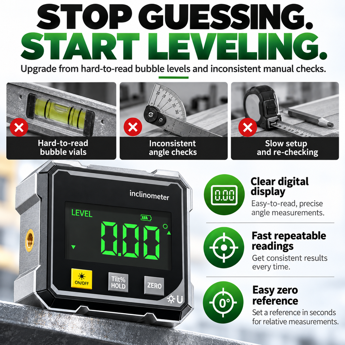 📏Rechargeable Magnetic Digital Angle Finder 📐– Inclinometer for Woodworking, Metalwork & DIY