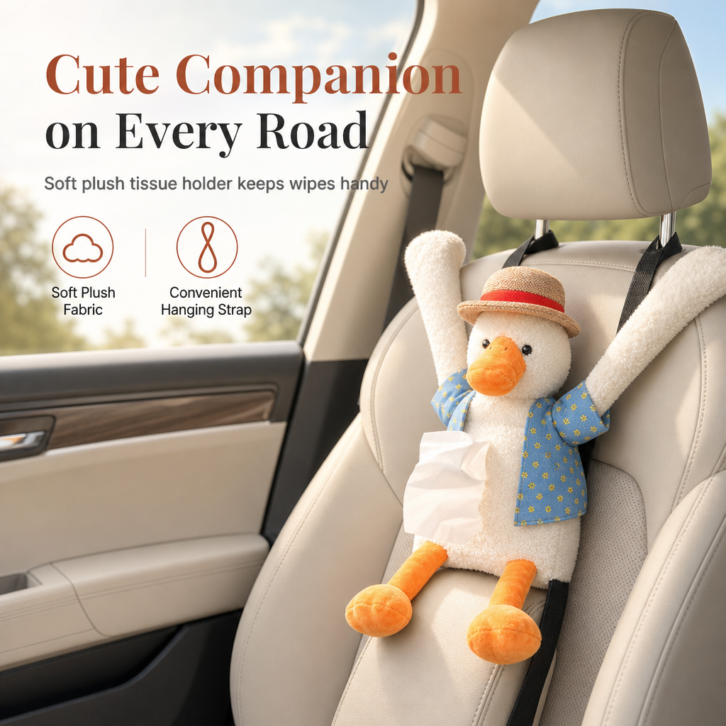 📢📢 50% OFF🧻Cute Plush Duck Car Tissue Holder – Hanging Cartoon Animal Tissue Dispenser for Car Interior Decor