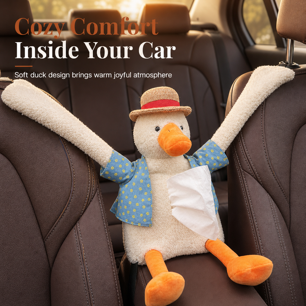 📢📢 50% OFF🧻Cute Plush Duck Car Tissue Holder – Hanging Cartoon Animal Tissue Dispenser for Car Interior Decor