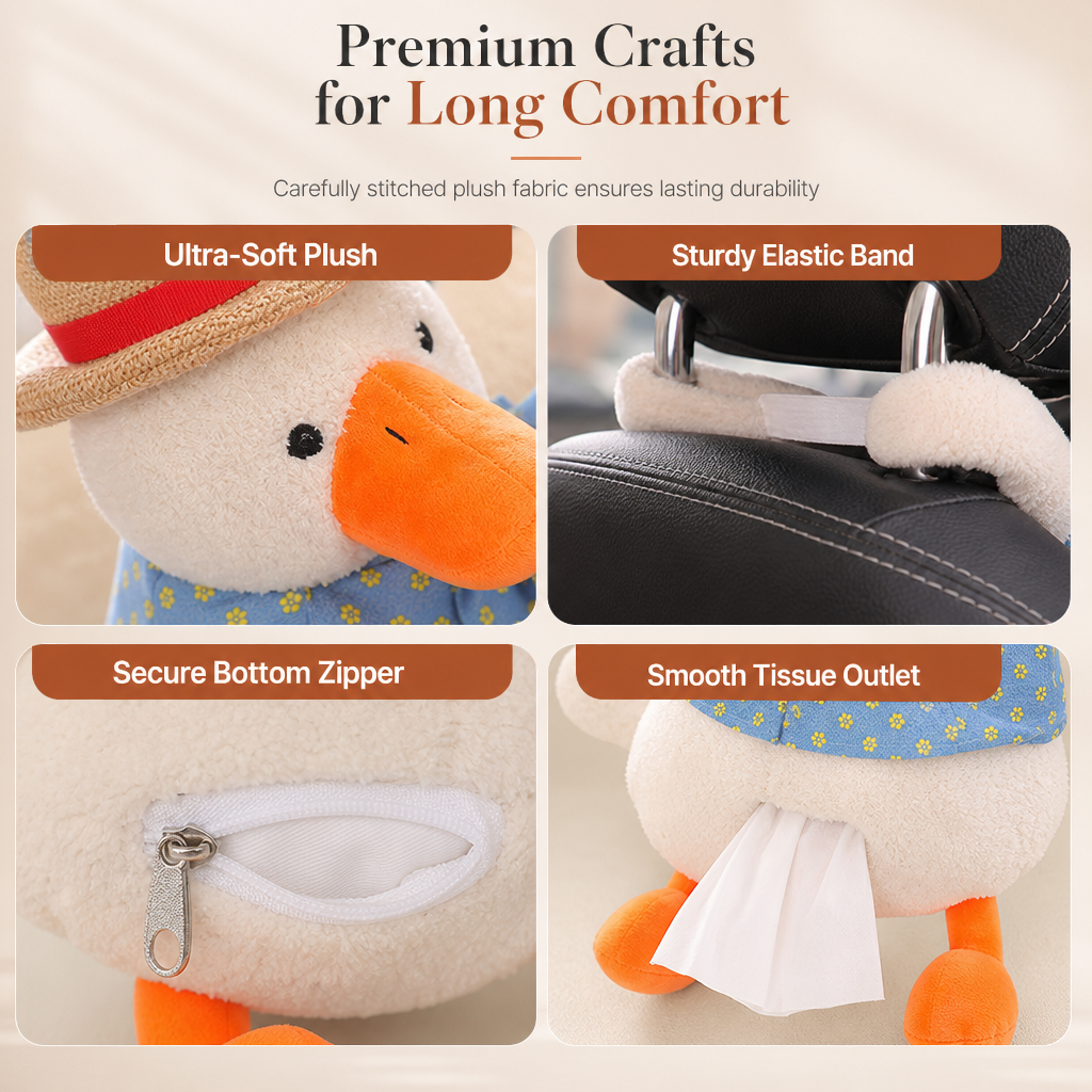 📢📢 50% OFF🧻Cute Plush Duck Car Tissue Holder – Hanging Cartoon Animal Tissue Dispenser for Car Interior Decor